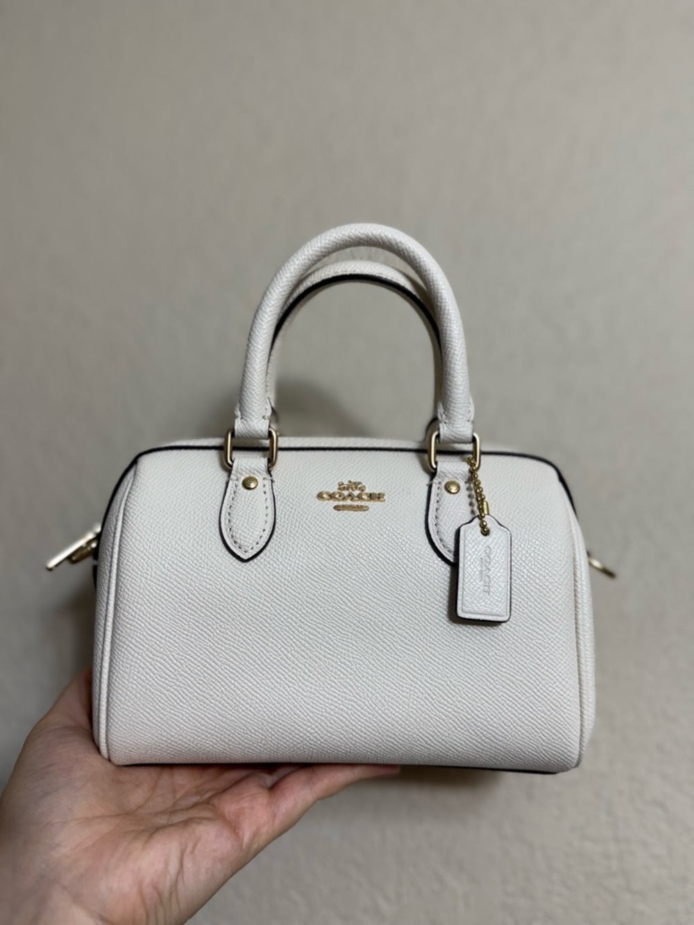 Coach Crossgrain Leather Mini Rowan Crossbody Satchel in Chalk